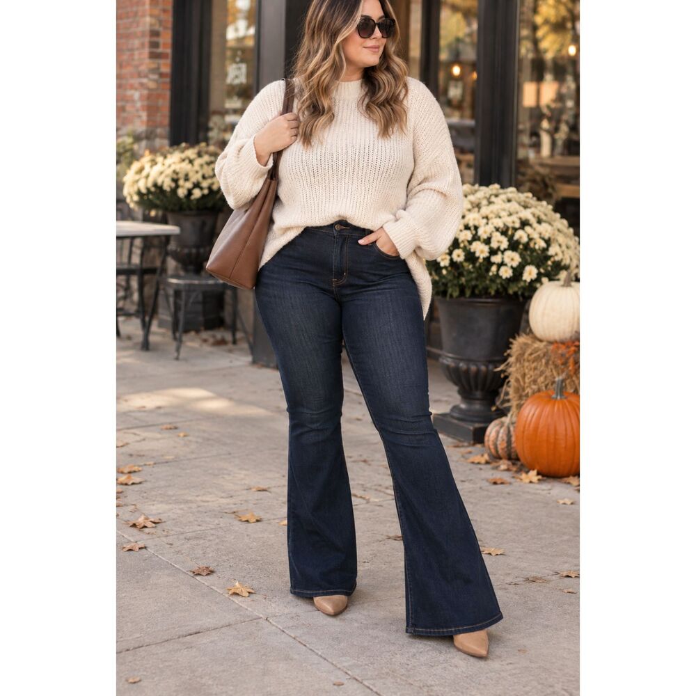Fashion Nova Deep In My Soul Flare Jeans NWT Size 14 Plus High Rise Dark Wash
